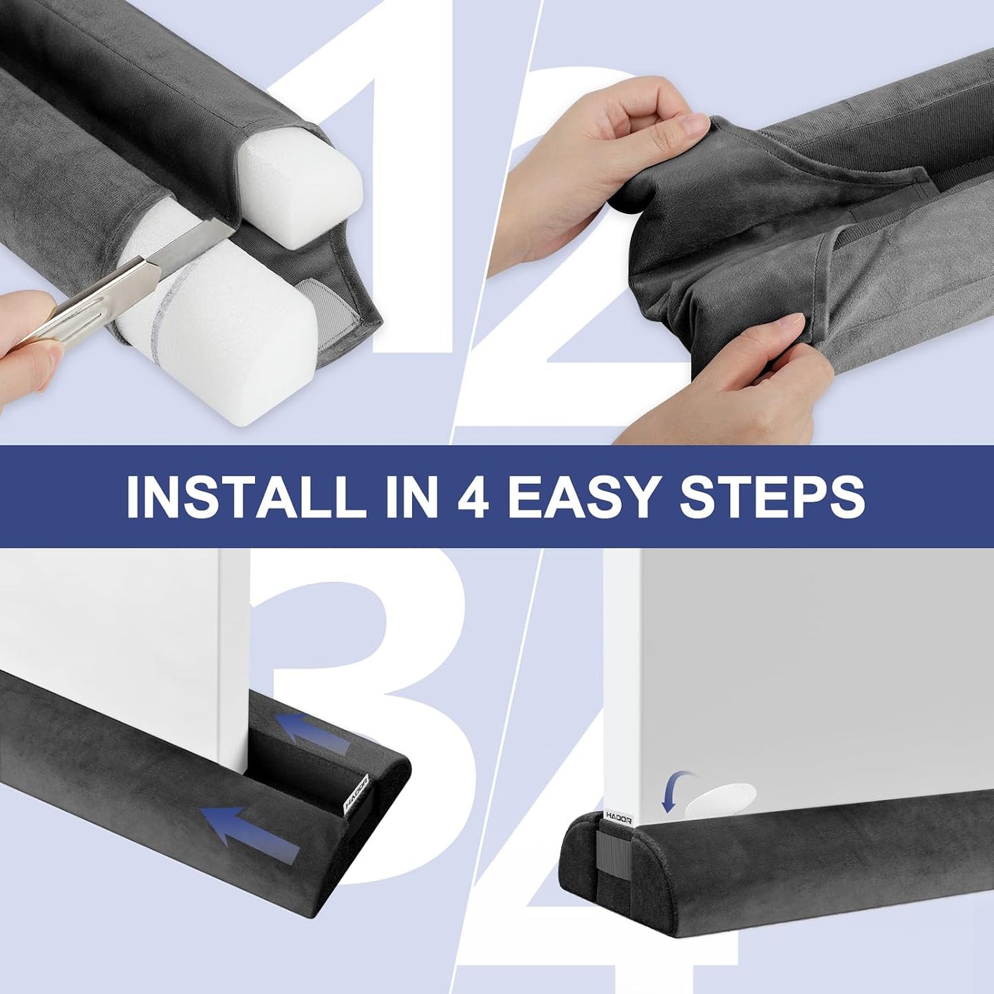 HADOR Door Draft Stopper for Bottom of Door, 36 Inch Under Draft Air Noise Light Blocker 30"- 36" Double Side Triangle Soundproof Sweep Filler Seal Gap up to 1.7" for Patio Sliding Door Guard, Grey | Under Door Gap Filler,Double-Sided Foam Design, Fits