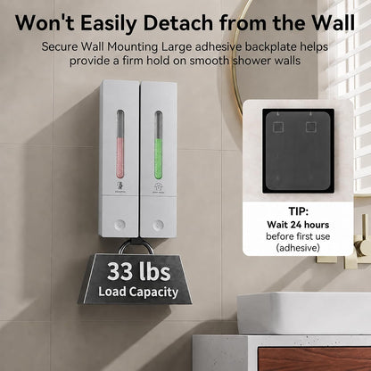 Shampoo and Conditioner Dispenser - Wall-Mounted 3-Chamber Shower Soap Dispenser, No-Drill, 1200ML Capacity, for Bathroom & Hotel