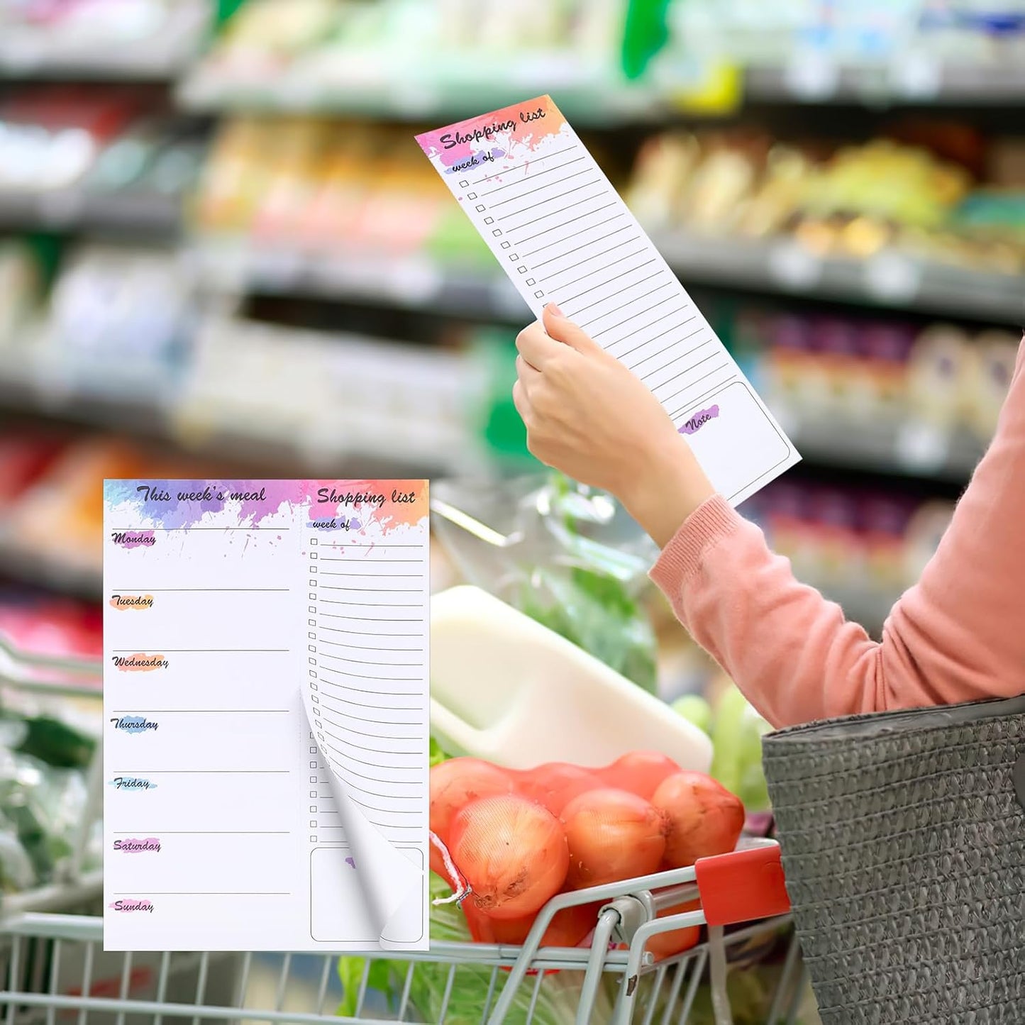 Thboxes 60 Sheets Magnetic Weekly Meal Planner for Fridge, Grocery List Pad | Tear-Off Shopping List, 7x10 In, Flower Design, Full Backing Grip, for Meal Prep, Kitchen, Families, Parents, Home Office