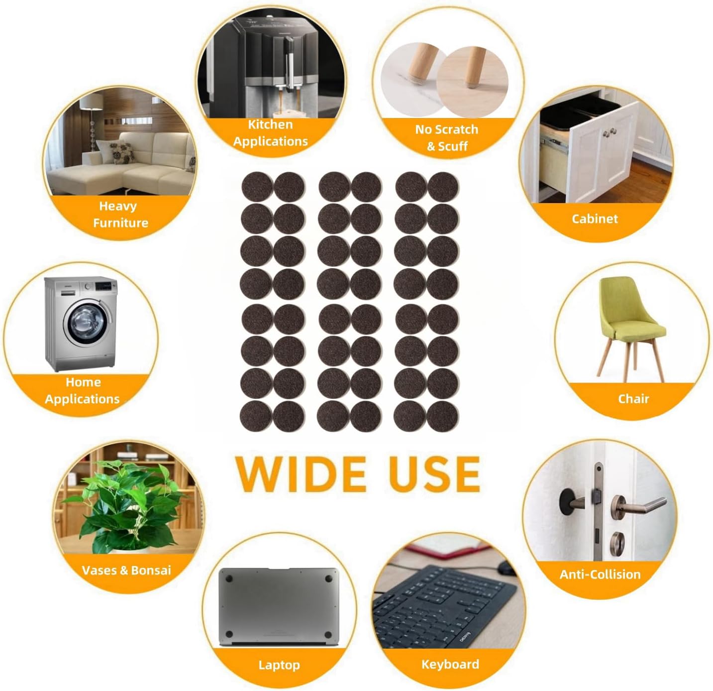 Felt Pads Small 3/8" Felt Pads for Cabinet Doors Bumpers, Cabinet Cushion Dots Felt Cabinet Door Stops, Self Adhesive Thick Bumper Pads to Protect Surfaces -Anti Scratch 234 Pcs Round Brown