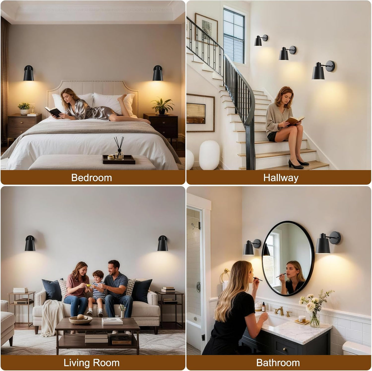 Gold Battery Operated Wall Sconces Set of Two with Remote, Rechargeable Battery Powered Wall Lights, 3 Color Temperature, Dimmable, Modern Wireless Wall Lamps for Bedroom Living Room Hallway