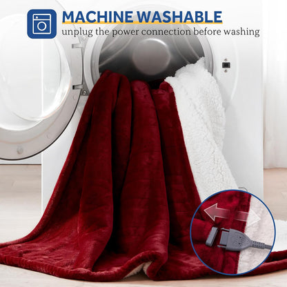 Sealy Electric Throw Blanket Heated Flannel & Sherpa Auto Shutoff 50"x60"