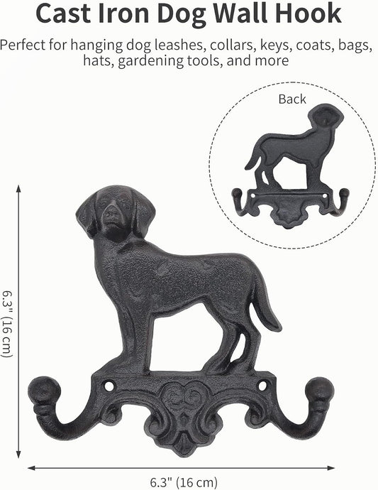 Cast Iron Dog Wall Hooks for Hanging, Heavy Duty Dog Leash Holder for Wall Mount Coat Hooks Decorative Key Hanger Vintage Farmhouse Entryway Cute Animal Decor Rustic Brown 1 Pack