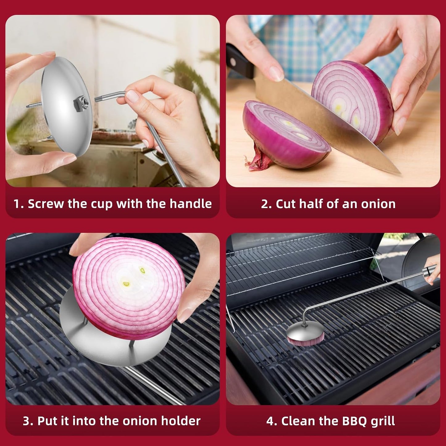 Onion Holder Grill Brush, BBQ Grill Brush Bristle Free for Outdoor Grill | Grill Cleaning Brush Tools for Blackstone Charcoal Grills Gas Grills, Grill Cleaner Brush BBQ Grill Accessories