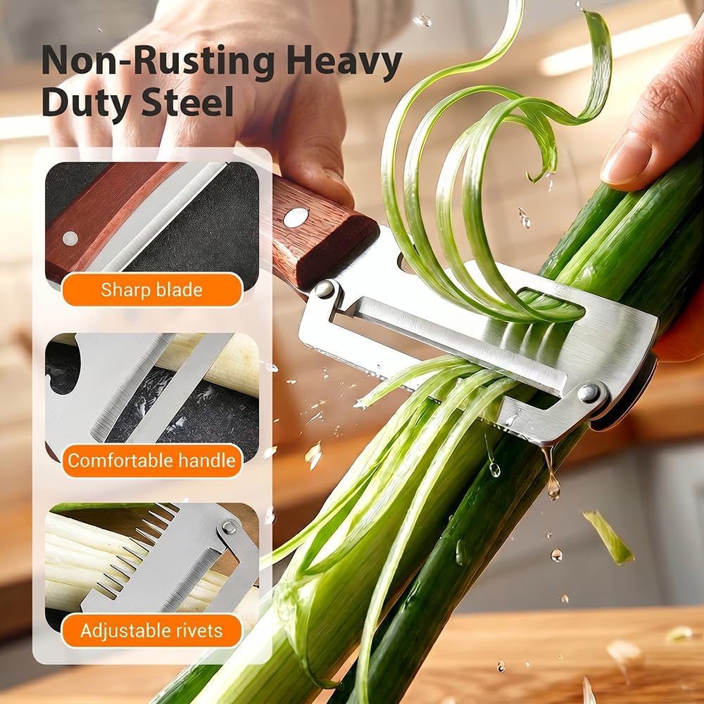 Multi-Functional Stainless Steel Thickened Fruit Peeler Knife, 2026 New 3 in 1 Stainless Steel Blade Peeler for Kitchen with Wooden Handle and Bottle Opener for Vegetable & Fruit (MIX, 2PCS)