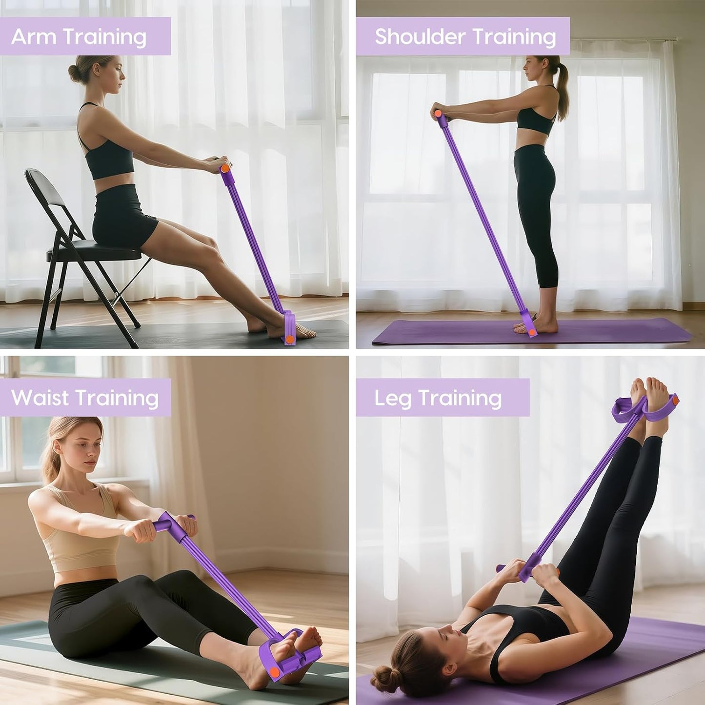 Pedal Resistance Band with Handles, 6-Tubes Natural Rubber Exercise Bands | Upgrade Foot Pedal Resistance Bands for Working Out, Multifunction Fitness Equipment for Abdomen, Waist, Arm, Leg, Pilates