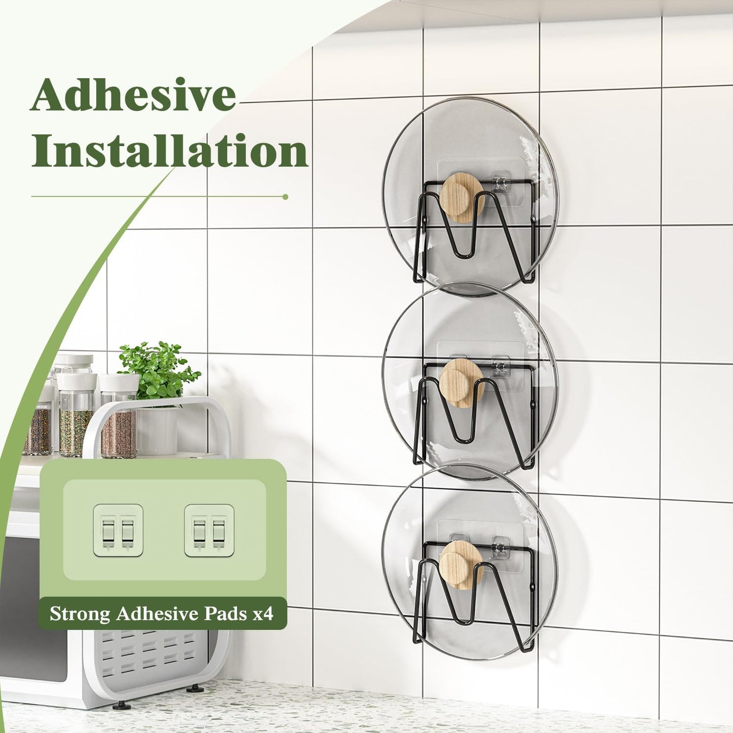 4 Pack Pot Lid Organizer Rack for Cabinet Door, No Drilling