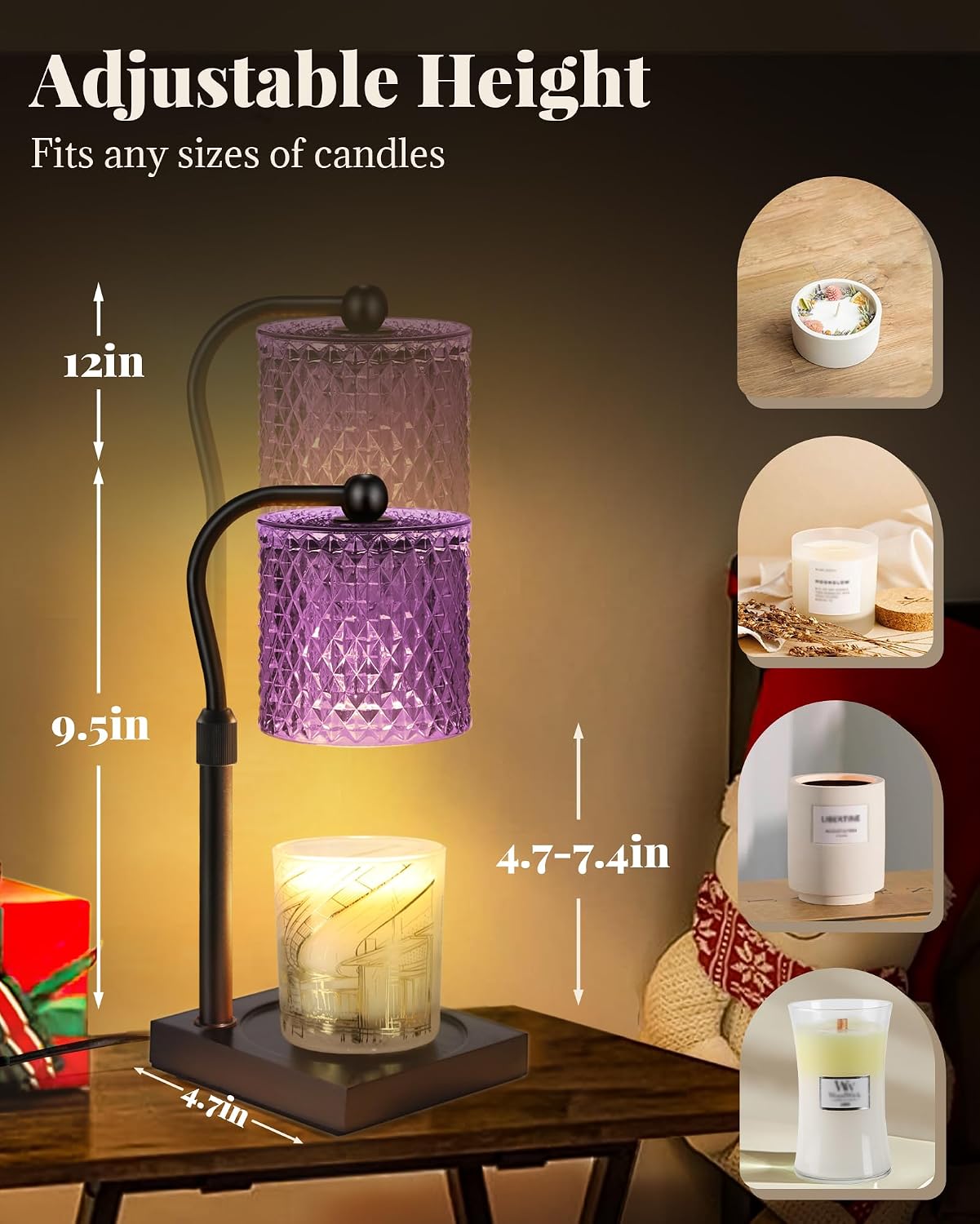 Candle Warmer Lamp with Timer Dimmer Adjustable Height, Mothers Day Gifts for Mom, Birthday Gifts for Women, House Warming New Home Decor, Electric Wax Warmer for Jar Candles, Gold