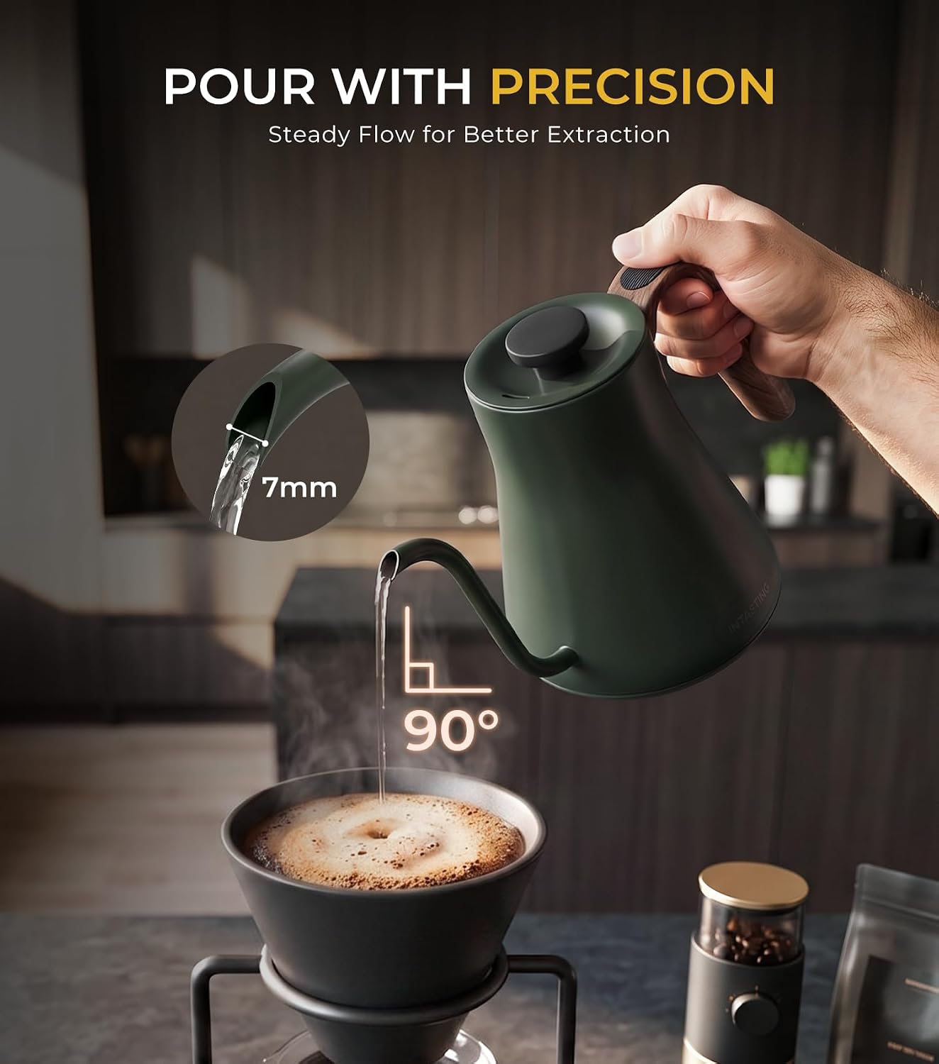 Epeios Gooseneck Electric Kettle 1°F Temperature Control,1200W,0.9L,Black | Rapid Heating, for Pour Over Coffee & Tea,Hot water Boiler,Brew Timer, 304 Stainless Steel Interior, Auto Shut-Off