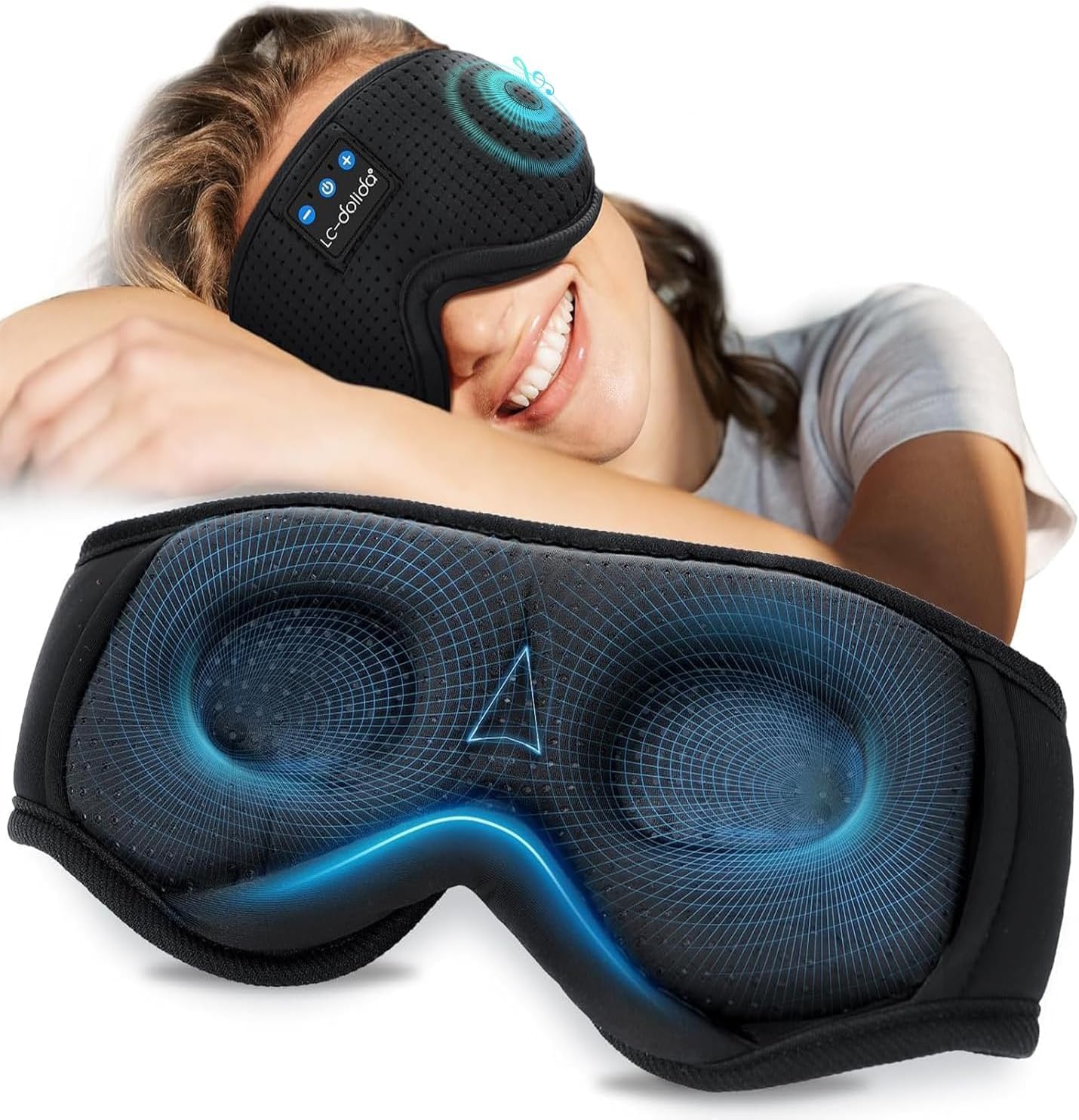 LC-dolida Sleep Headphones, 3D Sleep Mask Bluetooth Wireless Music Eye Mask, Sleeping Headphones for Side Sleepers Sleep Mask with Bluetooth Headphones Ultra-Thin Stereo Speakers Perfect for Sleeping