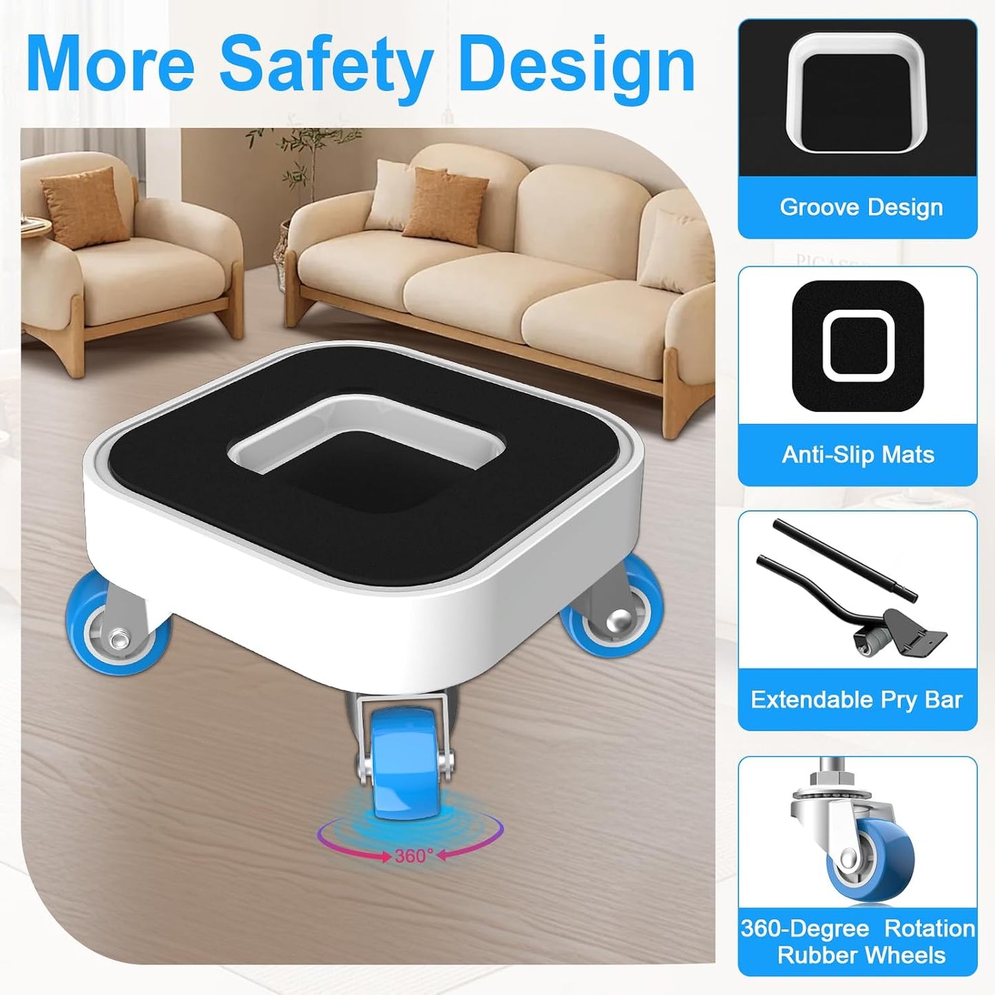 New Upgrade Furniture Sliders: Furniture Movers with Wheels & Groove | Furniture Dolly with 360° Rotatable Wheels - Appliance Roller for Moving Heavy Sofa Bed - Load Capacity Up to 750lb