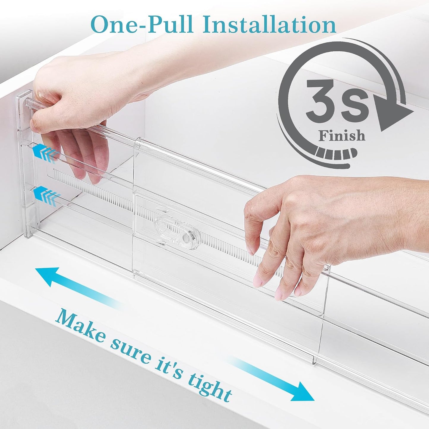 Vtopmart 2.36" Drawer Dividers with Expandable Inserts, 12.8"-22.3", 8 Pack | Adjustable Kitchen Drawer Organizer, Clear Organizer Separator for Flatware, Utensil, Cutlery, 8 Dividers with 14 Inserts