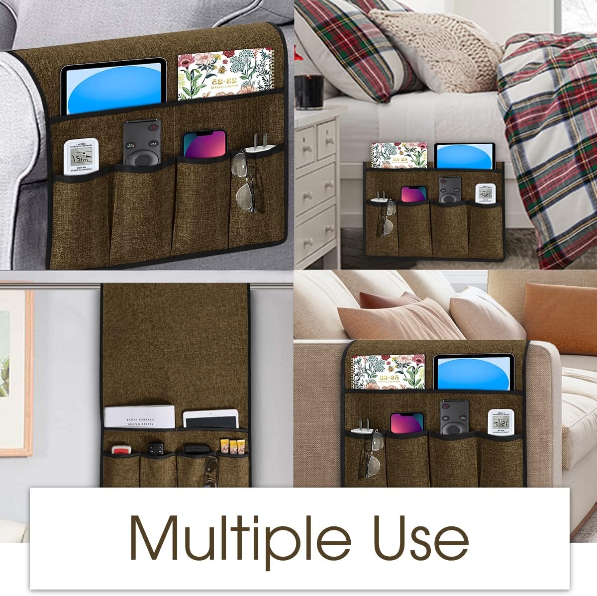 Joywell Remote Caddy Couch Remote Control Holder for Recliner Sofa Armrest Organizer Non Slip Arm Chair Caddie with 6 Pocket Storage for Magazine, Tablet, Phone, iPad, Black