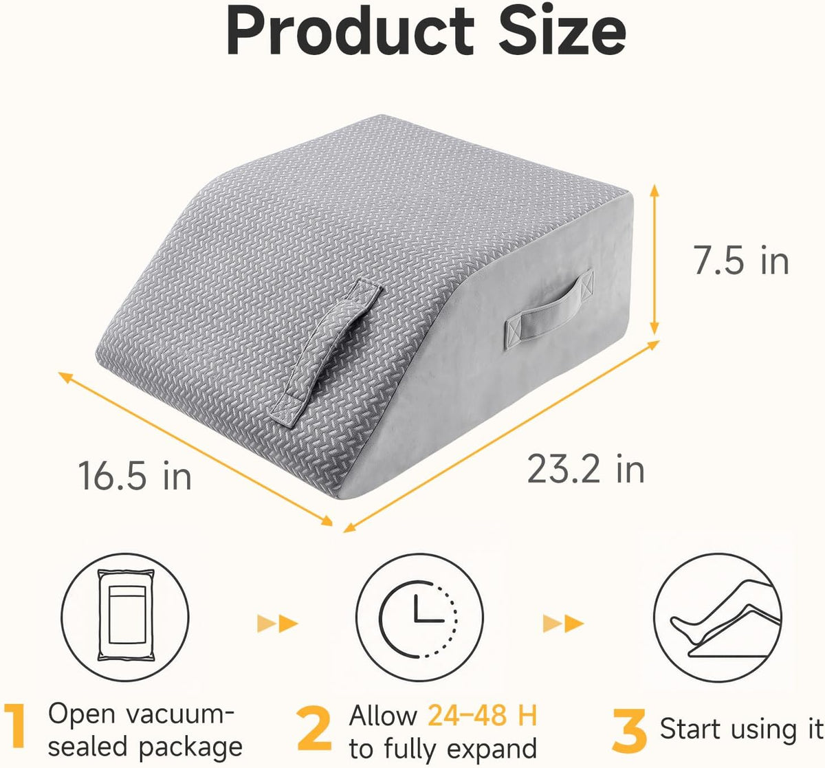 Wedge Pillow for Legs Elevation, 23.2x16.5x7.5in, White
