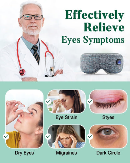 YoanYouth Heated Eye Mask for Dry Eyes, FSA Eligible HSA, Cordless Warm Compress for Eyes, Light Blocking Eye Heating Pad, Styes, Sleep, Cover Washable, Rechargeable, Light Blue