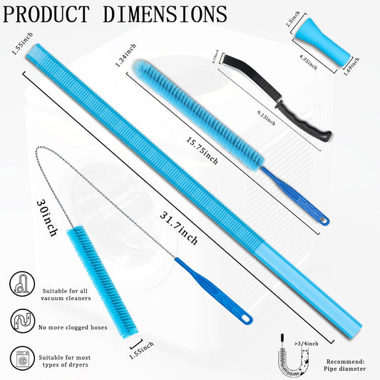 Dryer Vent Cleaner Kit with Flexible Vacuum Hose Attachments - Universal Lint Brush Tool Set for Clothes Dryer Cleaning, Shop Vac Accessories, Lint Trap Cleaner & Home Maintenance Essentials