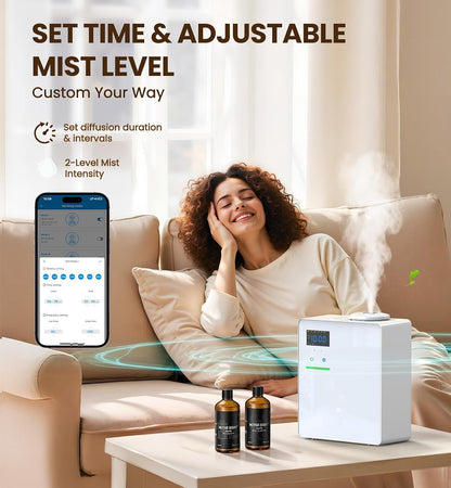 Waterless Essential Oil Diffuser 5000 Sq.Ft Coverage for Large Home, Hotel, or Office, 200ml Cold Air Scent Diffuser Machine with Bluetooth App Control, Quiet No-Heat HVAC Fragrance Diffuser