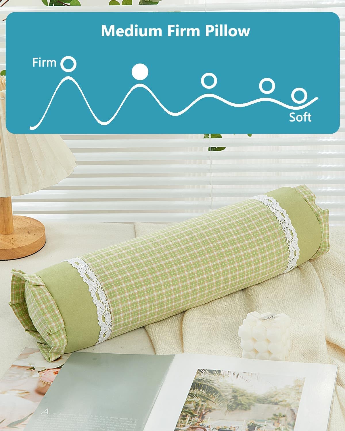 Buckwheat Cervical Pillow for Sleeping, Adjustable Roll Pillow for Neck Relief with Washable Pillowcase, Round Cylinder Bolster for Firm Support, 16x4 inch (Khaki)