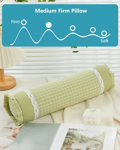Buckwheat Cervical Pillow for Sleeping, Adjustable Roll Pillow for Neck Relief with Washable Pillowcase, Round Cylinder Bolster for Firm Support, 16x4 inch (Khaki)