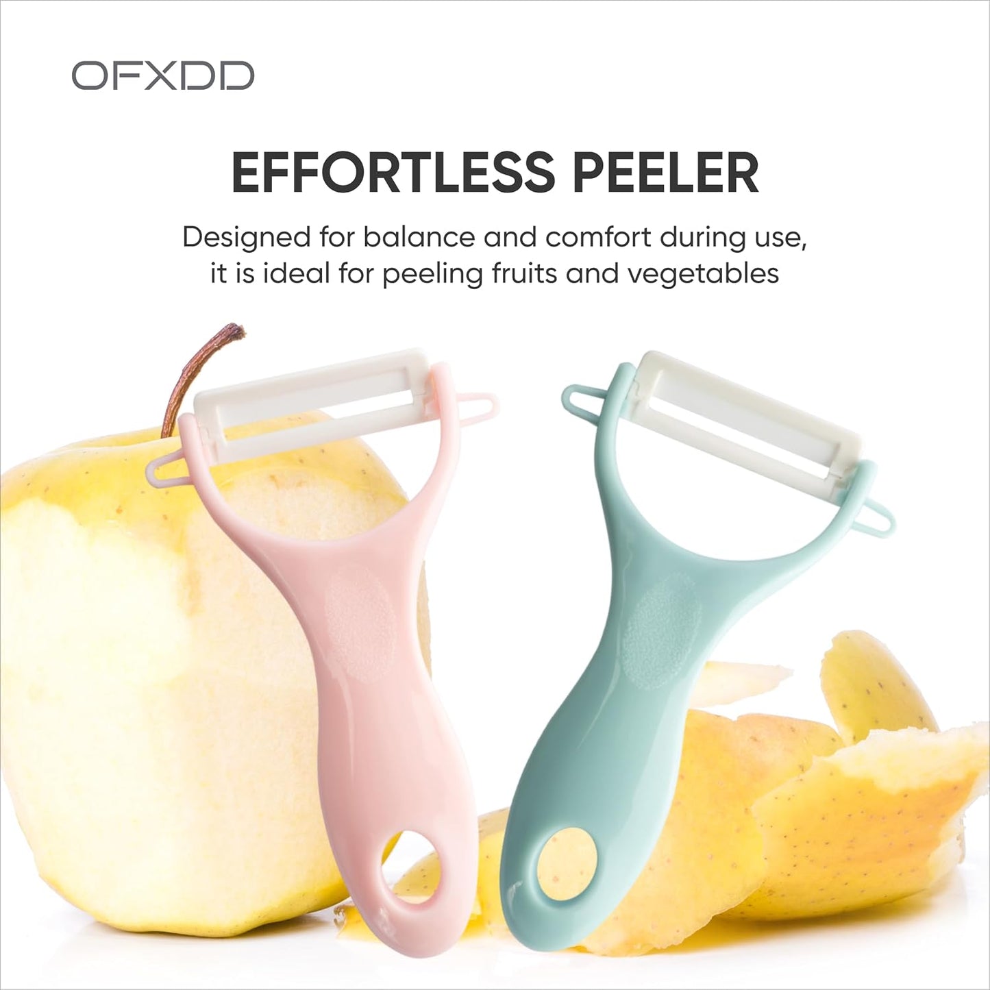 Vegetable Peelers Set of 2 - Ceramic Potato Peelers - Veggie/Fruit Peelers for Kitchen - Slicer with Sharp Blade for Carrot, Orange, Apple (Blue & Pink)