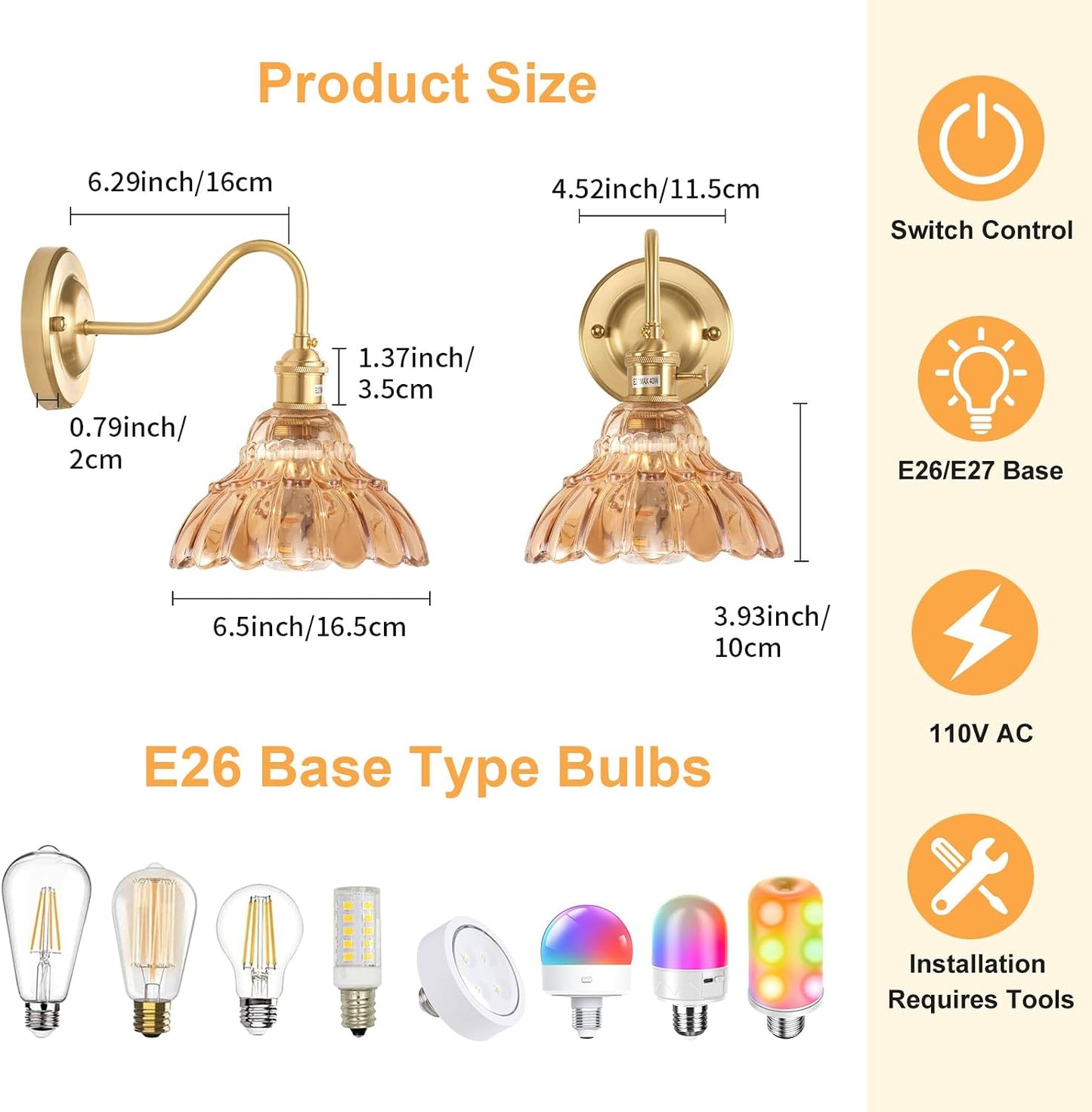 Shenmoyl Battery Operated Wall Sconce Wall Lamp with Green Lily of the Valley Shade Pattern Glass Adjustable Chain Retro Gold Wall Mounted Light, Modern Wall Lamp Fixtures Decor for Bedside Bedroom