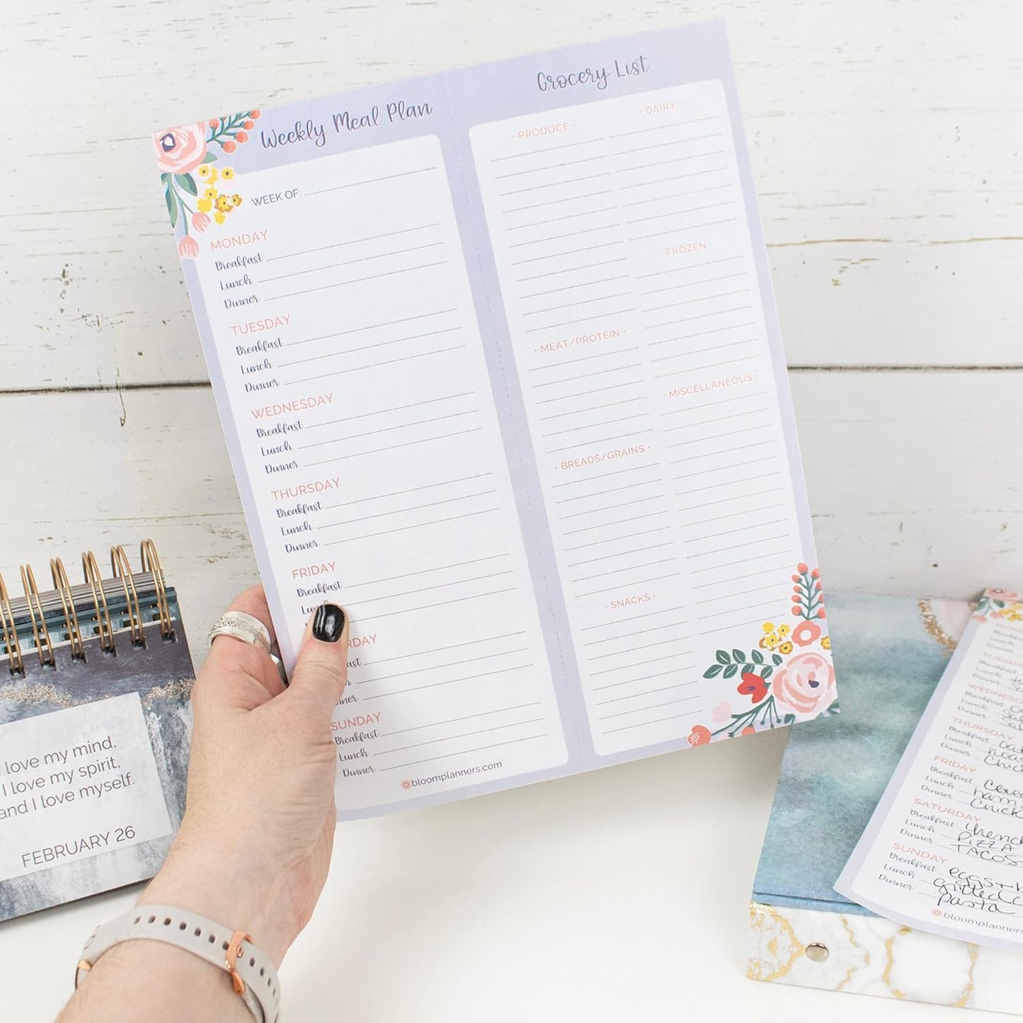 bloom daily planners Horizontal Weekly Magnetic Meal Planning Pad for Fridge with Tear-Off Grocery Shopping List - Hanging Food/Menu Organizer Notepad with Magnets - 8.5” x 11” - Lemons