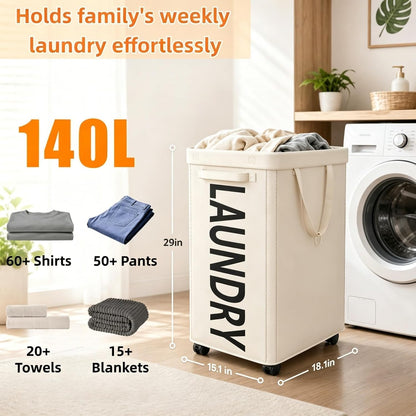 Optish Laundry Basket with Wheels, 90L Rolling Laundry Hamper with Wheels, Large Clothes Hamper on Wheel with Removable Mesh Bag for Bedroom, Dorm Room Essentials, Black