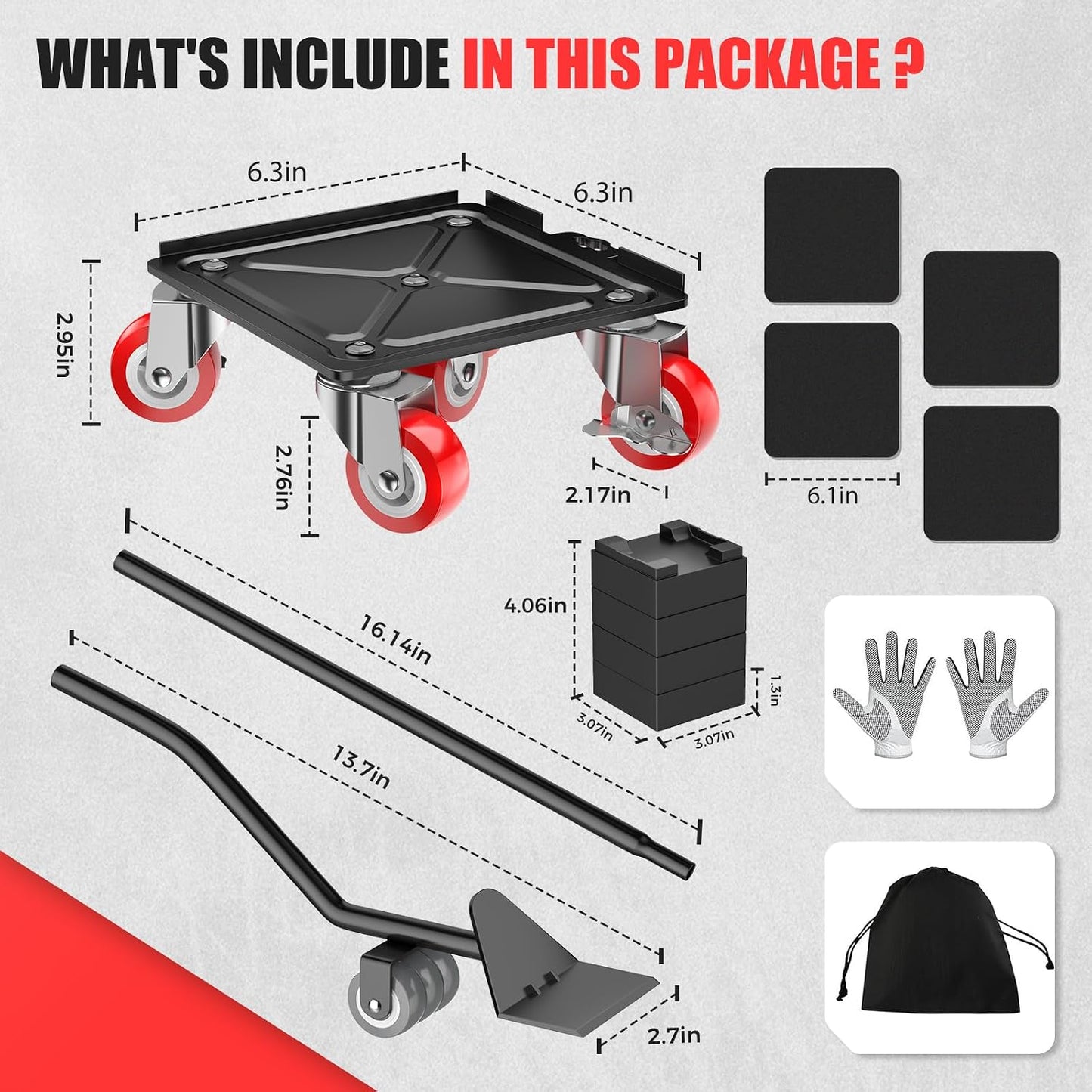 Kavlium Heavy Duty Furniture Dolly,5-Wheel Furniture Movers,5.3 Inch | Carbon Steel Dolly with Lifter Tool and 360° Casters for Moving Sofas,Refrigerators,Cabinets and Other Heavy Furniture.