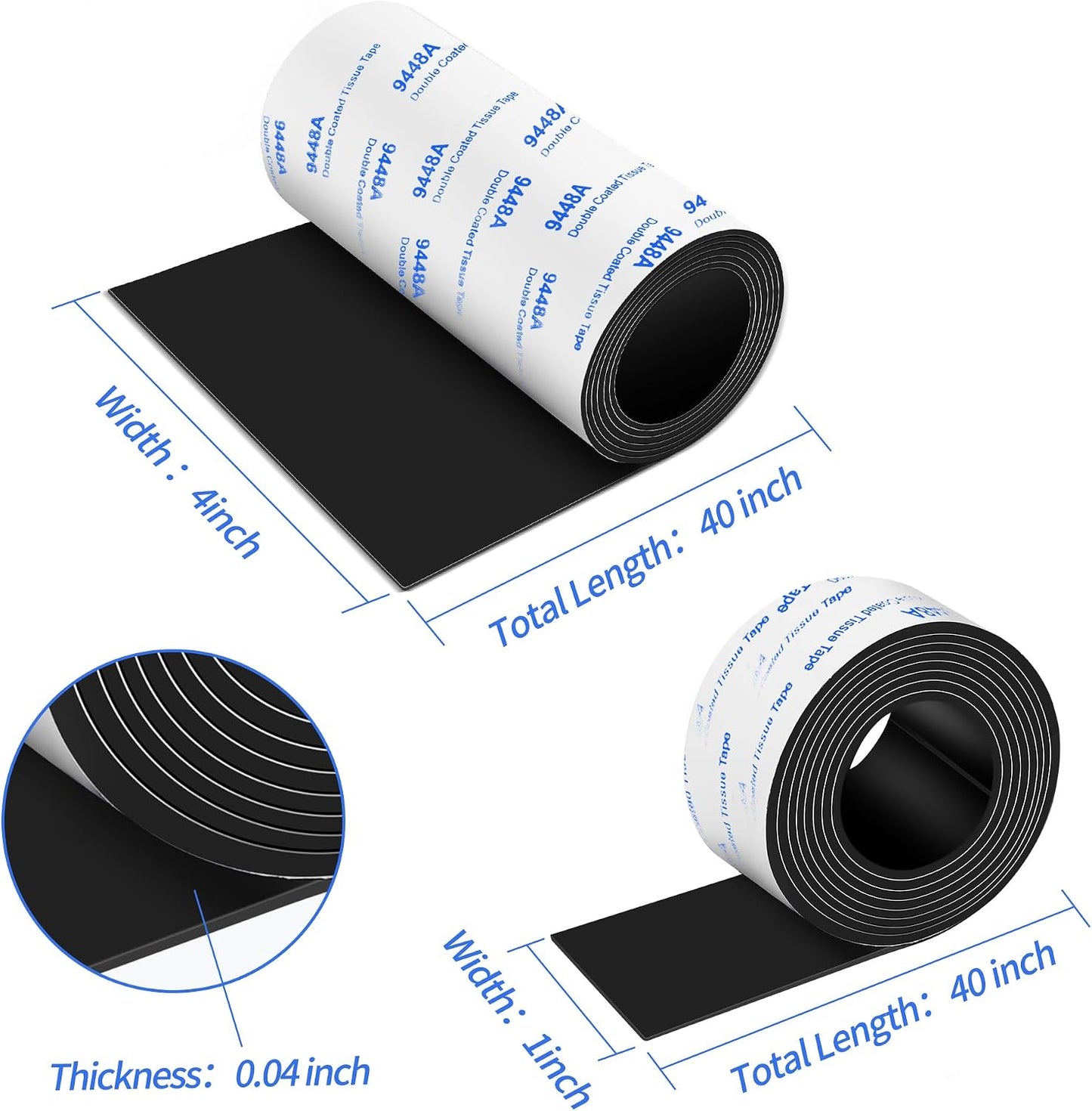 Felt Strips with Adhesive Backing, Felt Tape with Adhesive Backing, Felt Furniture Strips 2 Pack Roll 1/2x 60 Inches Black, Felt Strips for Furniture