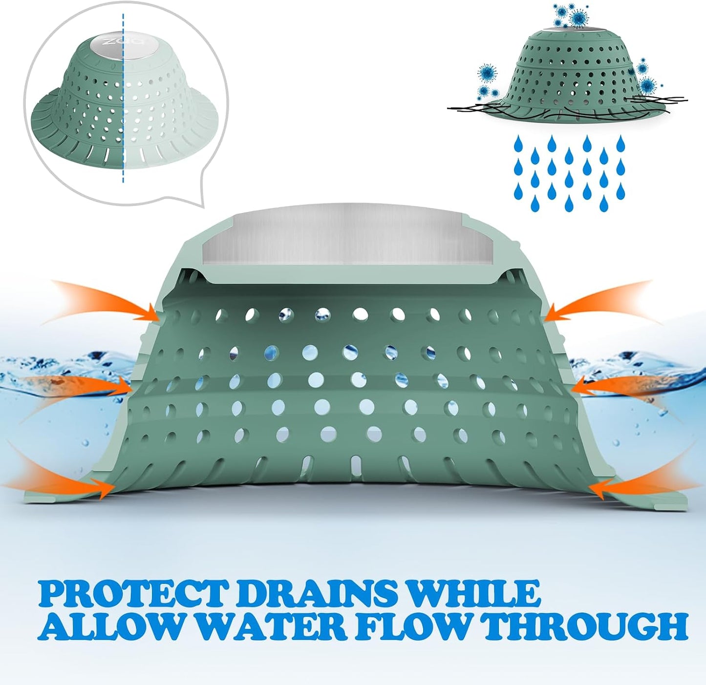 Bathtub Drain Strainer Silicone Bathroom Stopper Fixture Accessories | 2-Pack Gray Collapsible Shower Drain Hair Catcher for Pop Up Tubs, Traps Hair Before Clogs, Easy Clean for Bathroom Sinks