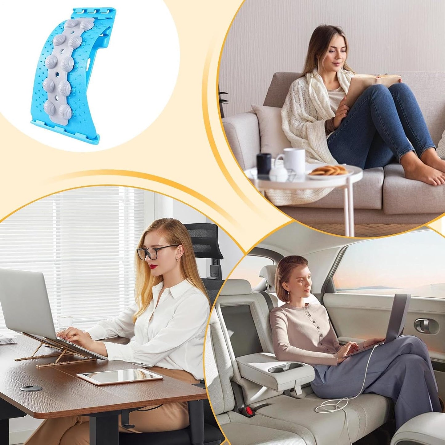 Adjustable Back Stretcher - 4 Level Lumbar Board, Manual Spinal Massager, Ergonomic Muscle Comfort Design, Figure Correction Tool, Shoulder Nerve Relaxation, Slouching Prevention Aid, Home Remedy Use