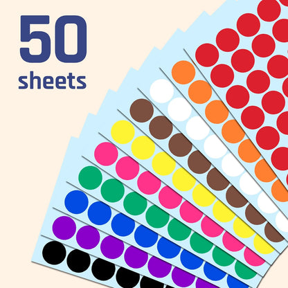 3/4" Round Colored Dot Stickers Labels - 10 Colors