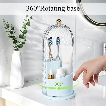 Toothbrush Holder with Cover for Bathroom Countertop, Organizer, White | Rotating 3 Slot Holder for Electric Toothbrushes, Toothpaste, Self Draining Vanity Organizer, Makeup Brush Storage