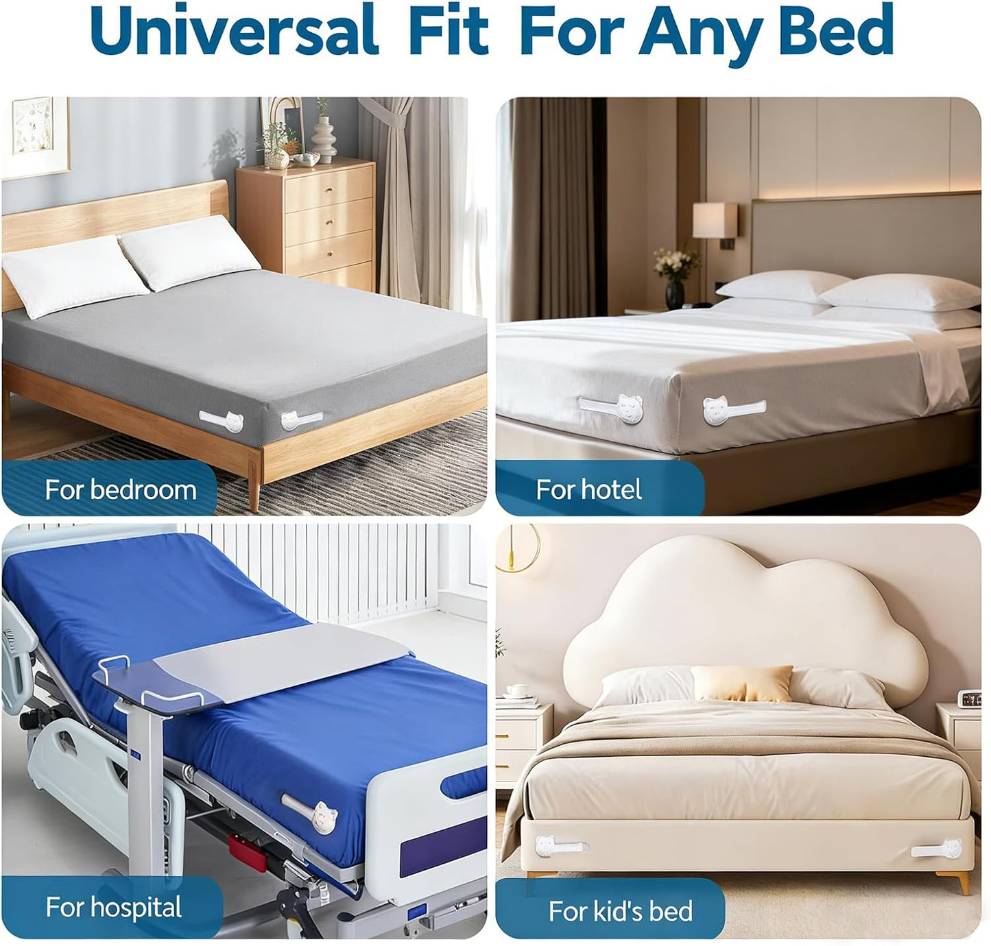 4-Pack Bed Sheet Holders for Corners, Heavy-Duty Mattress Straps with Reinforced Clips, Fabric-Safe Sheet Grippers, Universal Fit forFit All Sheet Size (White)