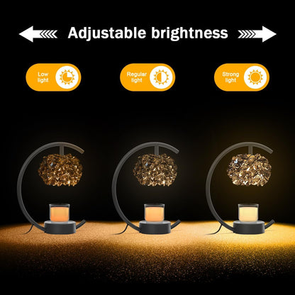 Yeuslor Gold Candle Warmer Lamp for Jar Candles with Adjustable Brightness＆Timer，Handcrafted Crystal＆Wooden Base, Luxurious Design,Home Decoration Electric Candle lamp(C-Shaped)