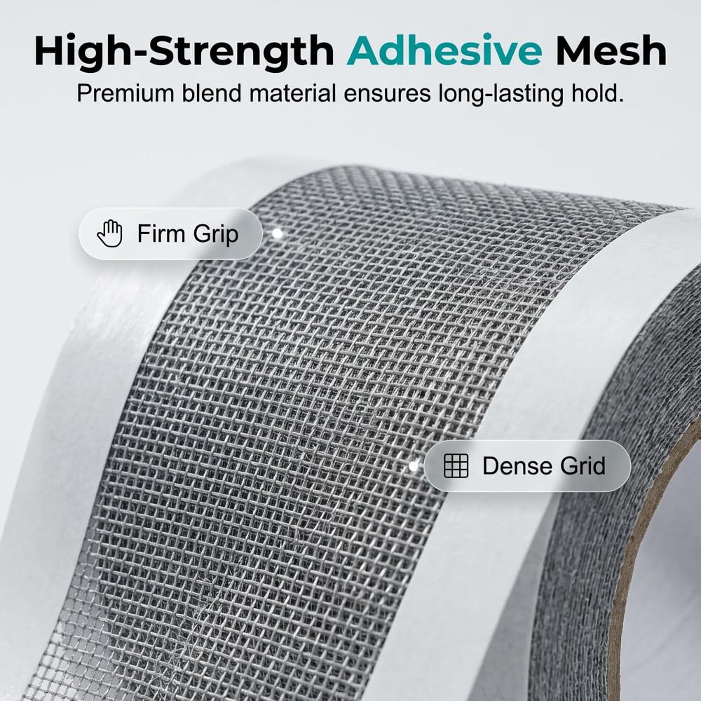 Strong Adhesive Screen Repair Tape, Window Screen Repair Kit, Fiberglass Mesh Screen Repair Kit for Window and Door, Self-Adhesive Patch for RV, Tent, Pool, Patio, Porch Netting (1 PCS, 5 IN*35 FT)