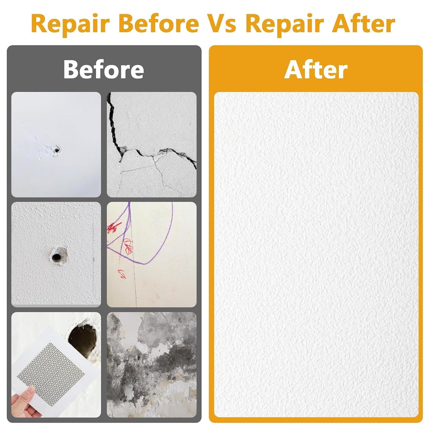 KURUI Drywall Repair Kit, 8.8oz Spackle Wall Repair Paste with Scraper, 6 Sandpaper Sheets & Self Adhesive Dry Wall Patch Kits, Easy Hole Filler for Drywall, Plaster and Home Repair