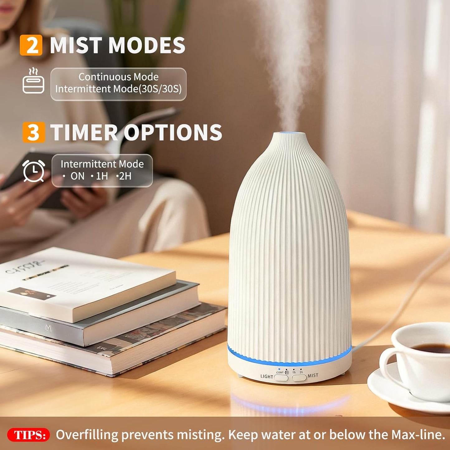 URPOWER 300mL Essential Oil Diffusers for Home Aromatherapy Diffuser | Up to 10 Hrs High/Low Mist Settings Quiet Diffuser Oil Machine Humidifiers Ideal for Bedrooms Living Rooms & Home Offices