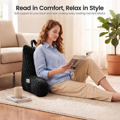 Reading Pillow for Sitting up in Bed, Adjustable Memory Foam Bed Rest Pillow, Wide-wale Plush Cover Machine Washable, Neck Back and Lumbar Support Pillow-Grey