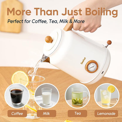 Seehot® Electric Kettle With Thermometer, 1.7L 1200W, Black | Auto shutoff, boil-dry protection,water-contact stainless steel, cordless base for coffee and tea