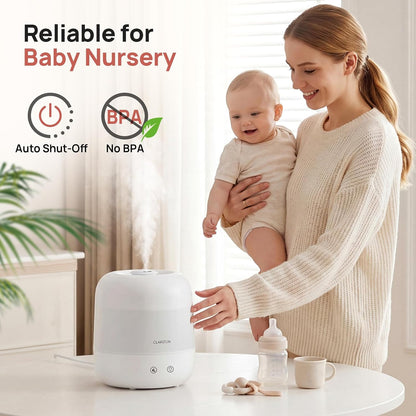 Clarston 2L Cool Mist Humidifier for Bedroom with 360° Adjustable Nozzle, High and Low Mist Levels, Ultra-Low Noise, Light-Off, No BPA, Auto Shut Off, Ideal Baby Humidifier with Easy Top Filling