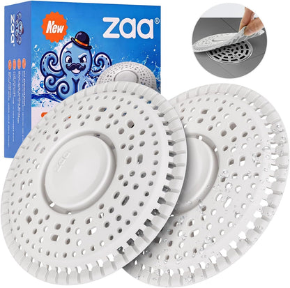 Shower Drain Hair Catcher Silicone Flat Floor Strainer Protector | 2 Pack Gray Weighted Flat Shower Drain Protectors, Traps Hair Before Clogs, Easy to Clean in Seconds, Fits Flat Floor Drains