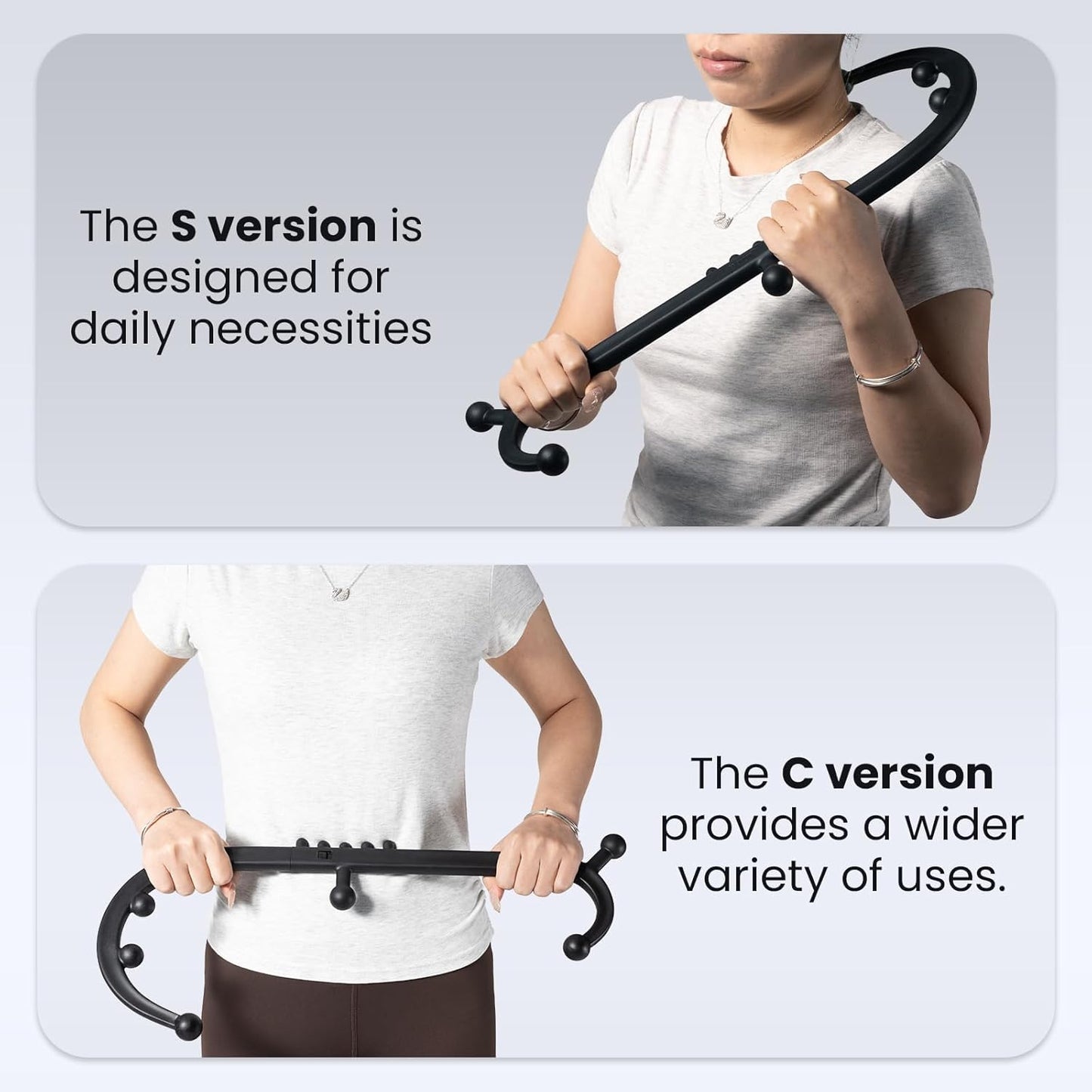 LiBa Back and Neck Massager Trigger Point Hook Therapy Tool Navy | Manual massage hook for pain relief, handheld back neck shoulder massager targets trigger points, ergonomic therapy