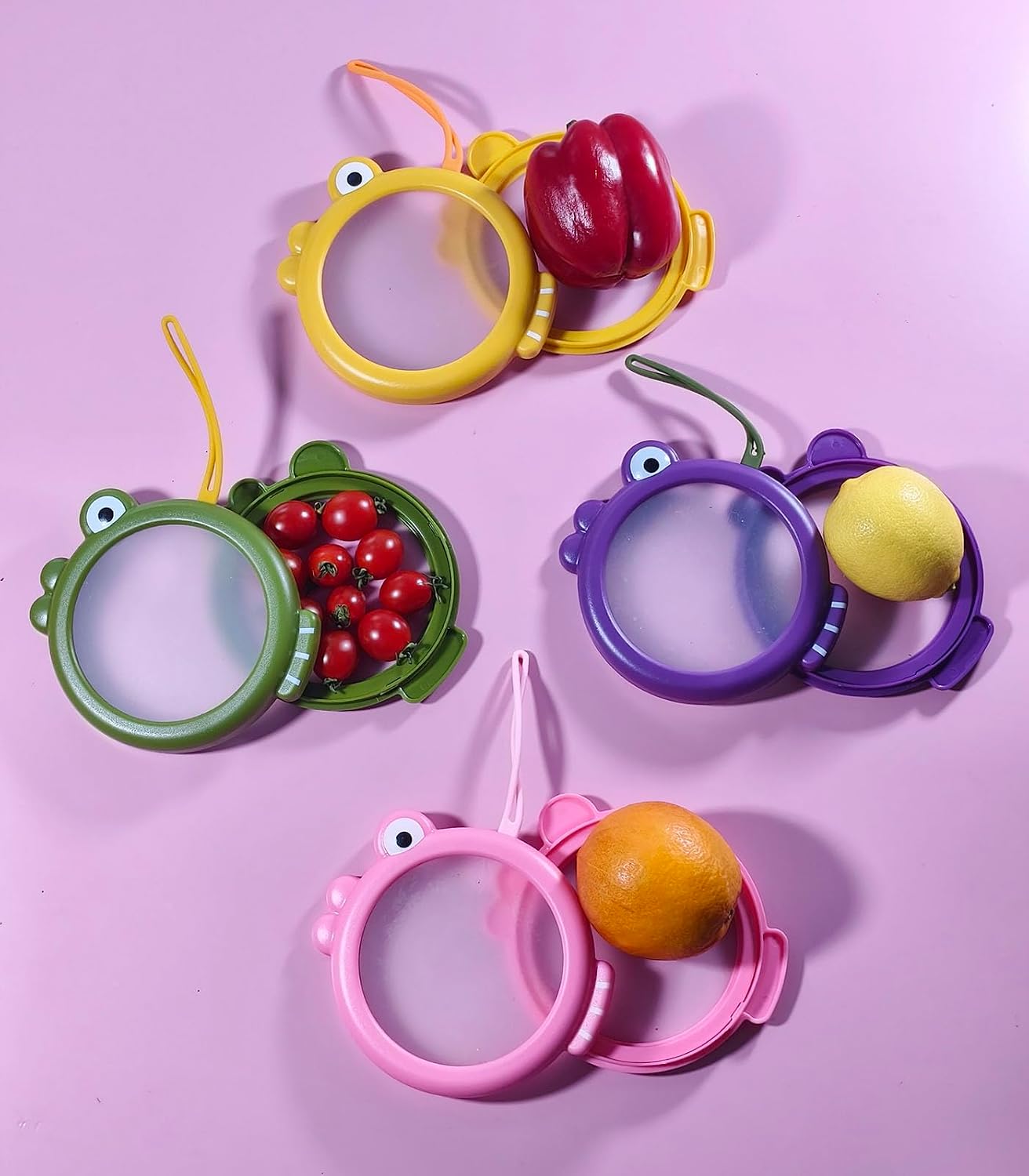 Onion storage and Avocado Saver,Set of 4 Double-Sided Silicone Fruit Keeper Containers for Fridge,Tomatos Holder,Lemons,Garlic,and Potatoes