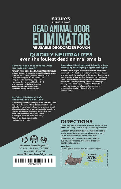 Dead Animal Smell Eliminator Pouch – Fragrance-Free Activated Charcoal Odor Absorber With Specialized Zeolite– Attics, Walls, Crawlspaces. For After Cleanup. Pet & Kid Safe, XL, Covers 375 Sq Ft
