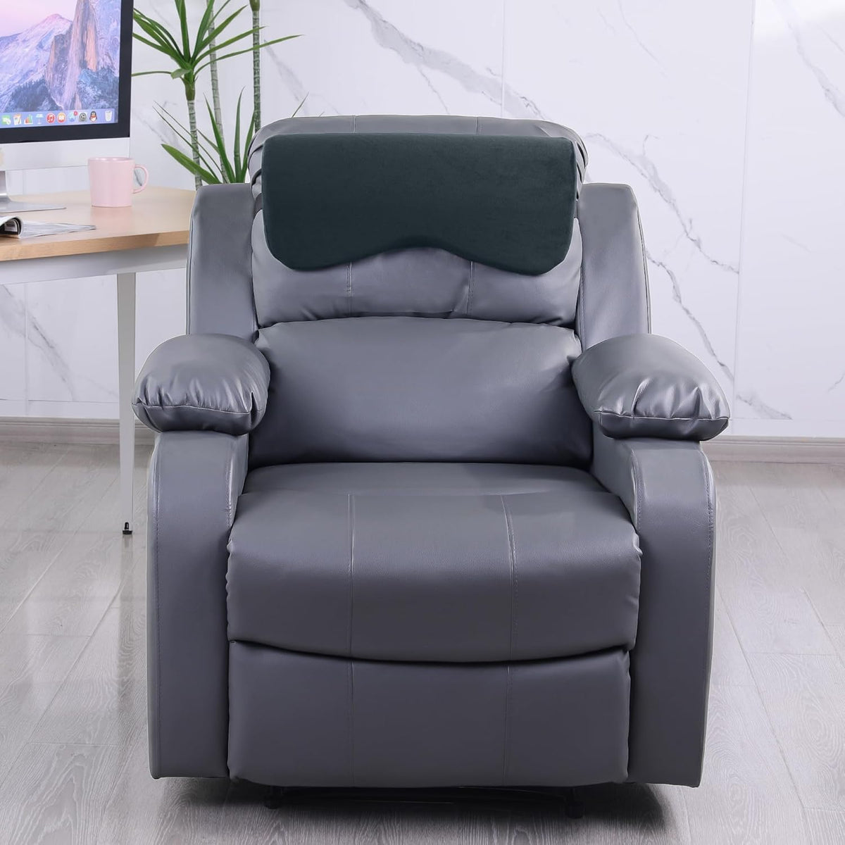 HOMBYS Cervial Neck Pillow for Recliner, Foam Headrest Cushion for Sleeping, Medium Firm Neck Support for Couch, Office Chair and Car, Non-Slip Backing and Elastic Straps, Dark Grey
