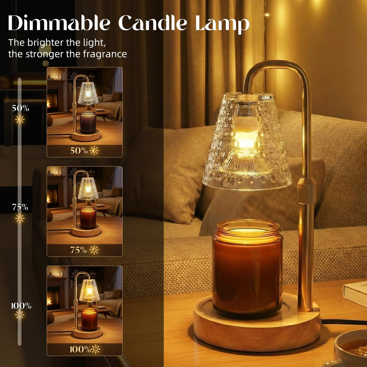 Glimra 2 Pack Candle Warmer Lamp with Timer,Dimmable,Adjustable Height