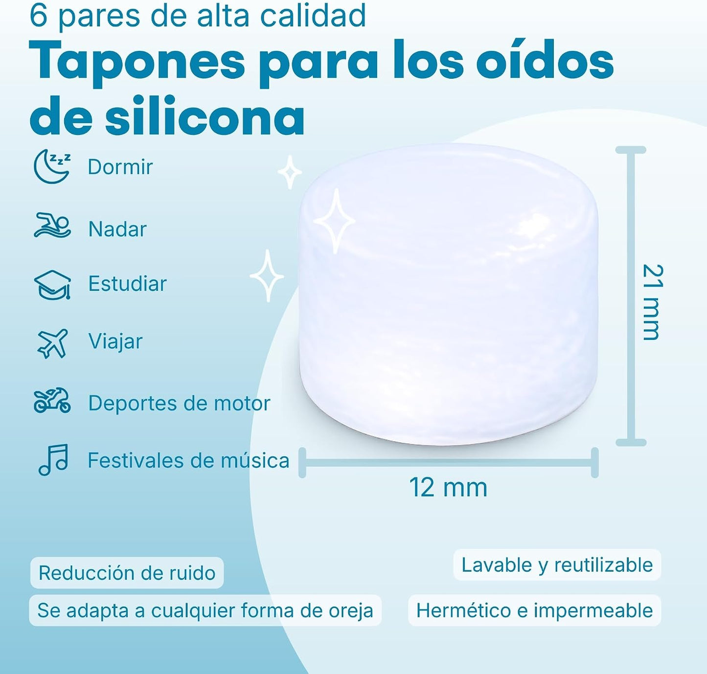 Medi Grade Silicone Ear Plugs for Sleeping, 6 Pairs, Block Out Snoring 27dB | Custom fit soft silicone ear plugs, noise reduction earplugs, moldable silicone ear plugs for nighttime to block snoring