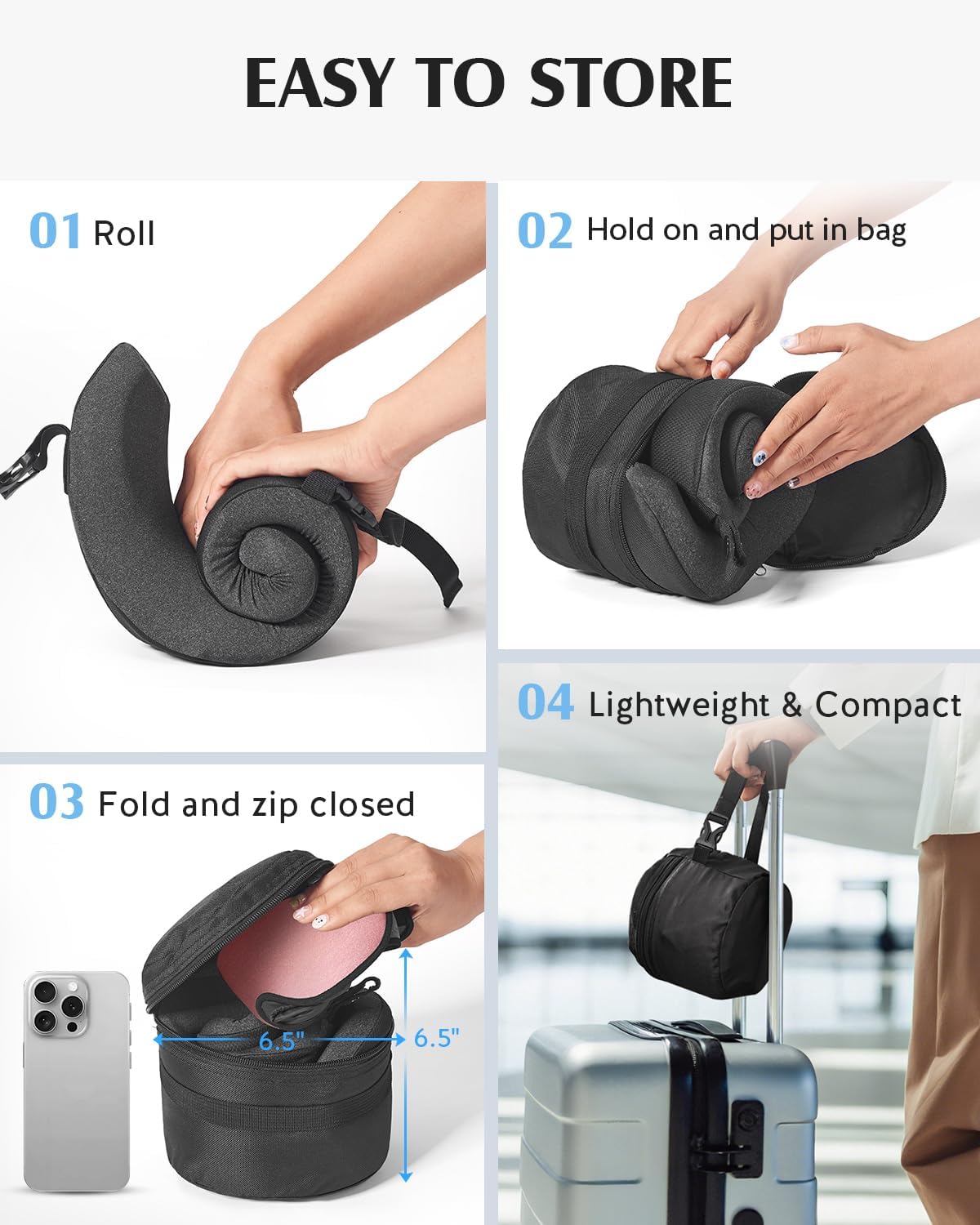 YFONG Travel Pillow with Head Support & Sleep Mask for Long Flights, Black | Patented 360° Support System, Prevents Bobbing, Airplane Head Strap, 3D Eye Mask, Memory Foam Neck Pillow, Travel Essential