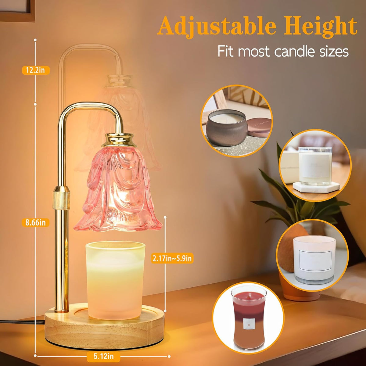 XJZJY Pink Flower Candle Warmer Lamp with Timer, Birthday Gifts for Women